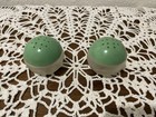 Vintage Art-deco Mint Green Bakelite Frosted Satin Glass Salt And Pepper Shakers