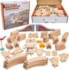 Complete Wooden Train Tracks Set - 68 Pieces Including Engine Barge   Dock