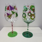 Christmas Holiday 10 Inch Wine Glasses Colorful Christmas Trees Christmas Wreath