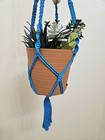 Macrame Cotton Cord Plant Hanger 35  Wooden Beads Metal Ring Handmade Lake Blue