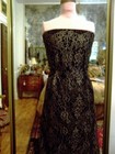 4pnls French Chantilly Lace Pewter Borders On Blk Net W  Metallic Gold