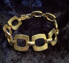 Gold Tone Textured Rectangle Bar Link Chain Bracelet Fold Over Clasp 7 5 