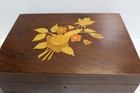 Vintage Wooden Sewing Box With Red Gingham Lining   Floral Painted Lid