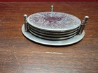 Vintage Set Of Silver Tone Coasters With A Holder  Embossed Vine Leaf 4 Coaster