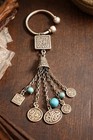 Vintage Sterling Silver  Islamic Keychain Arabic Calligraphy Coins Turquoise 