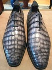 New Shaded Gray Alligator Shoe  Men s Lace Up Stylish Design Leather Dress Shoes