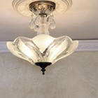 084d Antique Vintage 30s 40 s Ceiling Light Lamp Fixture Glass Shade Chandelier