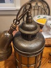 Antique Arts Crafts Brass Bronze Hanging Light Vintage Amber Porch