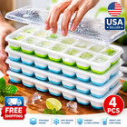 Ice Cube Tray  4 Pack Silicone Ice Tray  14 Ice Cube Molds With Lids  Stackable