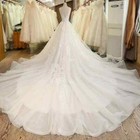 Elegant Wedding Dresses V-neck Pleats Backless Crystal Lace Applique Bridal Gown