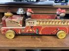 Vintage 1954 Fisher Price Winky Blinky Fire Truck  200 Wood Pull Toy Bell
