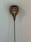 Beautiful Antique Brass Hatpin   Amber R-stone   11 75      Excellent   
