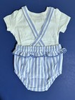Baby Girl Carter s  28 Tee   Embroidered Blue Striped Cotton Romper Set Nwt