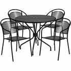 35 25   Round Black Indoor-outdoor Patio Restaurant Table Set W 4 Metal Chairs