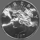 1987 Liberty Silver Trade Unit  1  Troy Oz  Fine Silver Bullion Round 999 Bu-unc