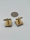 Vintage Swank Gold Tone Black Onyx Glass Rectangle Tiger Claw Cufflinks
