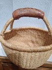 Handwoven Ghana Bolga Market Basket Leather Handle African Woven Tote Small 8   