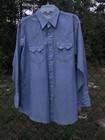 Dee Cee Vintage Western Shirt Pearl Snap Buttons Men s Sz 16 5 Chambray Blue Euc