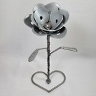 Brutalist Metal Flower Tabletop Art Vintage Inscribed  d 