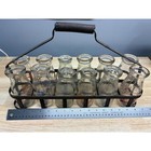Vintage Metal Milk Bottle Carrier With 12 Half Pint Dairy Bottles Farmhouse Deco