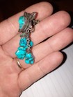 Antique Vintage Chinese Export Turquoise 800 Silver Filigree Earrings Chandelier