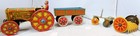 Marx Tin 1920s Wind-up Tractor And 3 Farm Towable Tools Set Non-function Motor