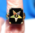 10k Gold Filled Enamel Onyx Eastern Star Ring Vintage Size 4   3 Grams
