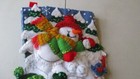 Christmas Stocking Felt  Hand Stitched  Bucilla Snow Fun Snow Family Finished