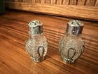 Vintage Glass Salt Pepper Shakers Silver Tone Overlay Mini Set Pair
