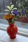Vintage Art Deco Retro Orange On Clear Glass Bud Vase 3  Tall Exc Condition