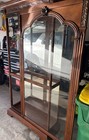 Ornate Mahogany Curio Cabinet Carved Arched Top And 5 Glass Shelves - Very Nice