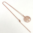 925 Sterling Silver Rose Gold Plated Tree Of Life Clear Cz Adjustable Necklace
