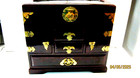 Vintage Chinese Wooden Laquered Jewelery Box Pagoda cork Art  brass red Interior
