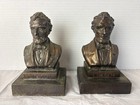 Vintage Antique Abraham Lincoln Bust Bookends Set Heavy Cast Metal Bronze Patina
