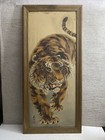 Vtg Japanese Asian Tiger Kakejiku Hand Paint Silk Art Decor Wood Framed Rare Euc