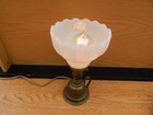 Vintage Brass Table Bed  Lamp Light  With Milk Glass Scalloped Shade