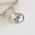 Natural Aquamarine 925 Sterling Silver Band  Statement Ring Handmade  All Size
