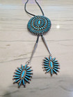 Navajo Sterling Silver Turquoise Needlepoint Bolo Tie With Matching Tips  L H