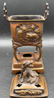 Japanese Bronze Censer With Dog Finial Relief Medallions Antique 19 Century Rare