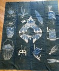Antique Japanese Tsutsugaki Indigo Boro Cloth Tea Motif 155x133cm Meiji Era