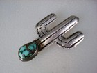 Vintage Navajo Sterling Silver   Turquoise Seguaro Cactus Pin