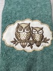 Lot 2 Vintage Rare Cannon Fingertip Towel Light Turquoise W  Two Owls On Branch 