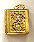 19k Yellow Gold Arabic Allah Koran Quran Book Islam Religious Pendant Enamel