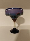 Jumbo Handblown Mexican Margarita Glass Cobalt  Hand Painted Cactus  Barware