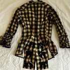 Rare 1870s Victorian Silk Bodice Tails Ribbon Bows As Is Orange Black Checkered