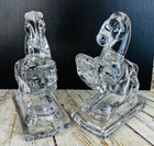 Vtg Le Smith 40s Art Deco Rearing Horse Clear Glass Book Ends - Heavy