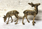 Vintage Metal Solid Brass Deer Figurines Pair Buck   Doe 10 Oz  Total 4 75  Tall