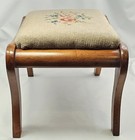 Vtg Needlepoint Wooden Footstool W floral Design Rectangular Curved Legs 10 5 t