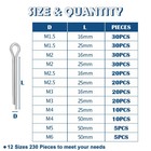 230pcs Cotter Pins Assortment Kit 304 Stainless Steel Split Pin 12 Sizes    