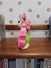 Vintage Chalkware Green Dog Pink Cello Coin Bank 1967 